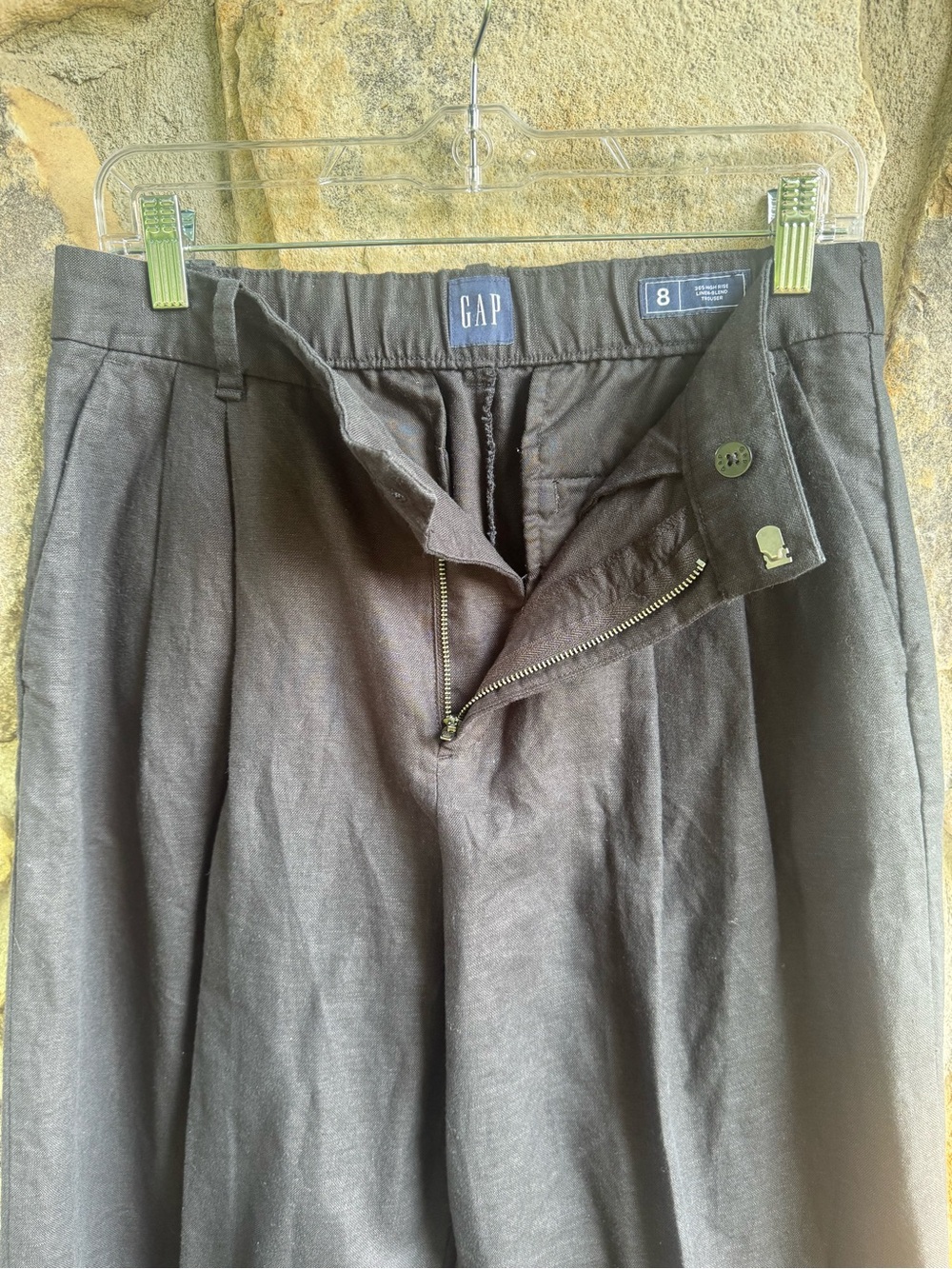 GAP 365 High-Rise Linen-Blend Black Wide-Leg Tailored Trousers 8 30” Inseam - Picture 5 of 16